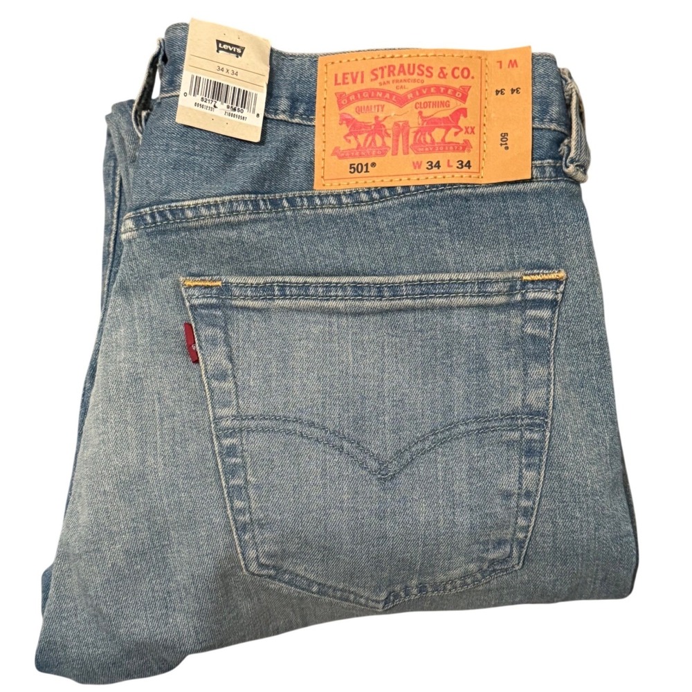 NWT Levi 501 Mens Light Wash Button Fly Straight‎ Leg Jeans 34x34